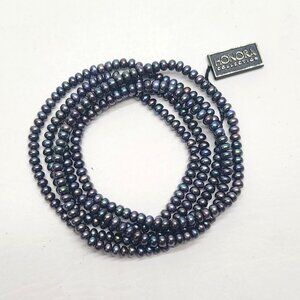 Honora Collection black freshwater button pearl long necklace iridescent, w. tag